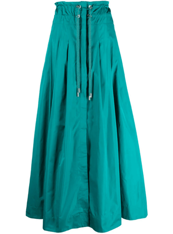 drawstring pleated maxi skirt in green