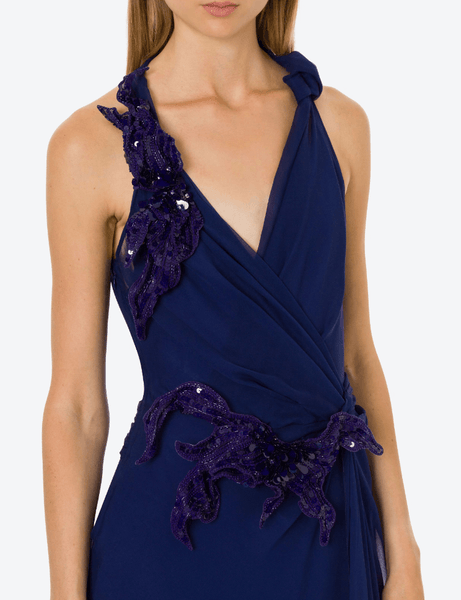 sapphire blue chiffon dress appliqué-detail silk navy blue dress AlbertaFerretti – D'Adélia