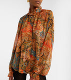 Silk shirt with ruffles and paisley motif