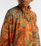 Silk shirt with ruffles and paisley motif