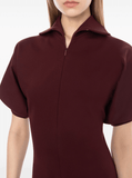 puff-sleeve midi dress in burgundy