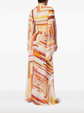 printed maxi skirt in orange and yellow