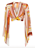 printed top in orange and yellow