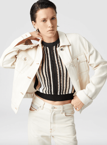 Denim jacket with zigzag greek inserts