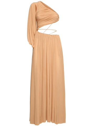 Draped viscose blend jersey long dress