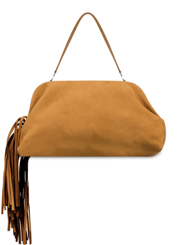 fringed clutch bag in suede