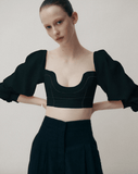 Voile crop top with topstitching