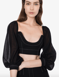 Voile crop top with topstitching