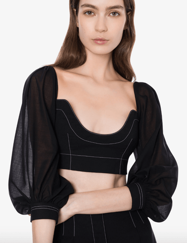 Voile crop top with topstitching