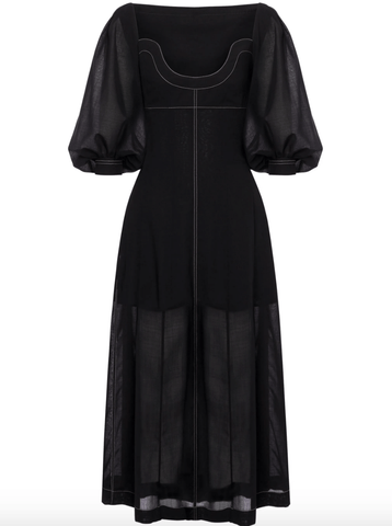 Black voile dress with topstitching