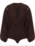 Stretch tulle bodysuit in brown