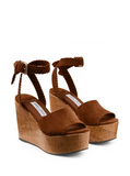 Tan Suede and Shiny Cork Wedges