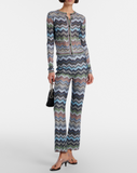Snake-Pattern Chevron Viscose Flared Trousers