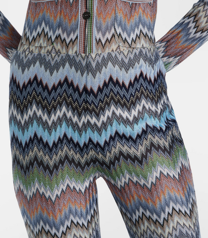 Snake-Pattern Chevron Viscose Flared Trousers