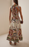 Long Cotton Dress with placed floral paisley print