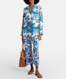 Trousers with blue and yellow floral print