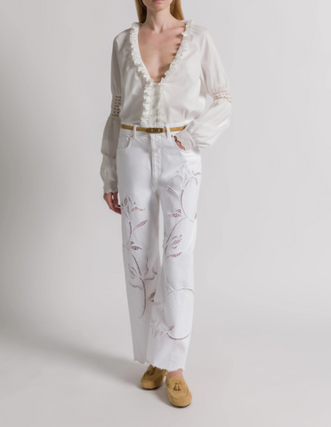 Denim trousers with floral embroidery