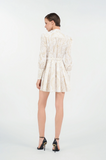 Short Silk Dress with Ornamental Motif in White
