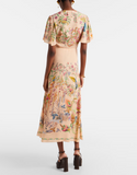 Long dress with placed flora and fauna print