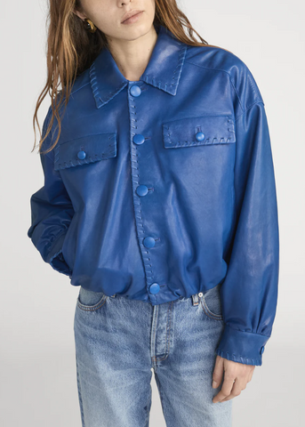 Leather bubble blue jacket