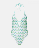 One-piece swimsuit in floral-pattern viscose