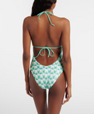 One-piece swimsuit in floral-pattern viscose
