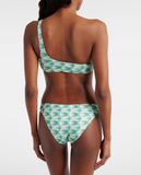 One-shoulder bikini in floral-pattern viscose