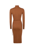 Dress in openwork knit fabric with jewel belt