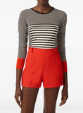 Knit fabric top with a mix of stripes