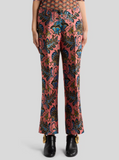 Jacquard flared trousers with floral motif