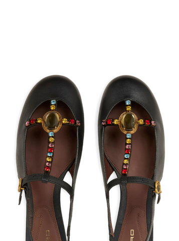 Low leather slingbacks with rhinestones