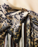 Scarf with fringing and floral motif