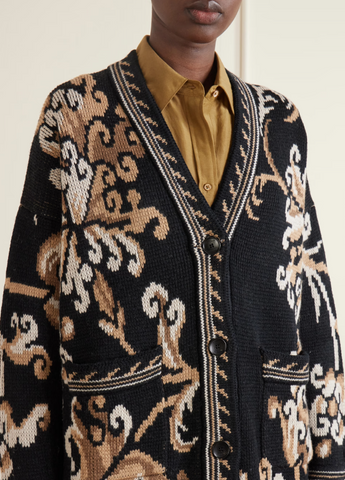 Jacquard-knit wool cardigan
