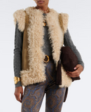 Shearling waistcoat with peacock embroidery