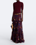 Silk maxi skirt with flowers print