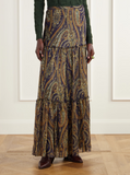 Silk maxi skirt with striped floral paisley motif