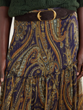 Silk maxi skirt with striped floral paisley motif
