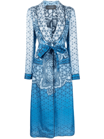 silk graphic-print belted coat