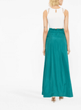 drawstring pleated maxi skirt in green