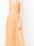 embroidered motif pleated gown