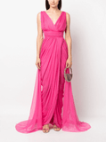 draped tulle silk gown in pink