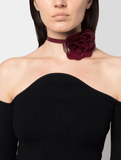 floral-appliqué chocker in bordeaux red