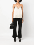 lace-trim silk sleeveless blouse in white