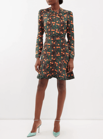 Claudia twisted-neck floral-print silk dress