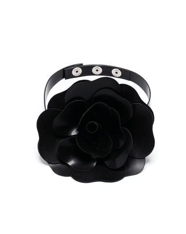 Floral-appliqué chocker in black