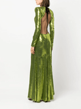 sequined open-back dress in lime green