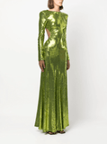 sequined open-back dress in lime green