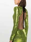 sequined open-back dress in lime green
