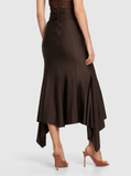 Lycra asymmetric midi skirt in brown