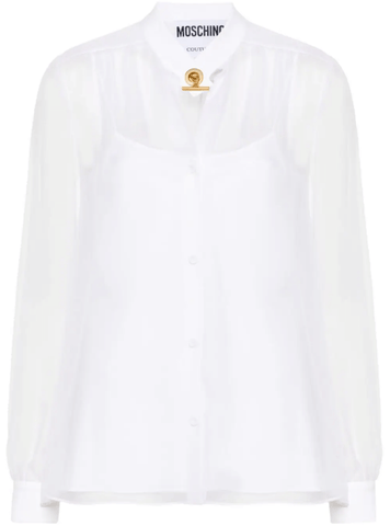 T-bar fastening silk blouse in white